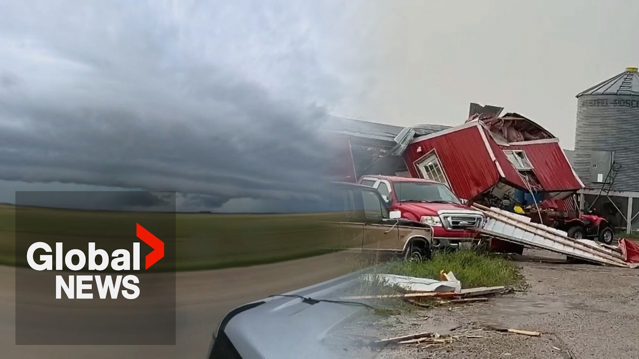 Video: Storm produces confirmed tornado near Elkhorn, Man., and Maryfield, Sask., with barn damage in Kola