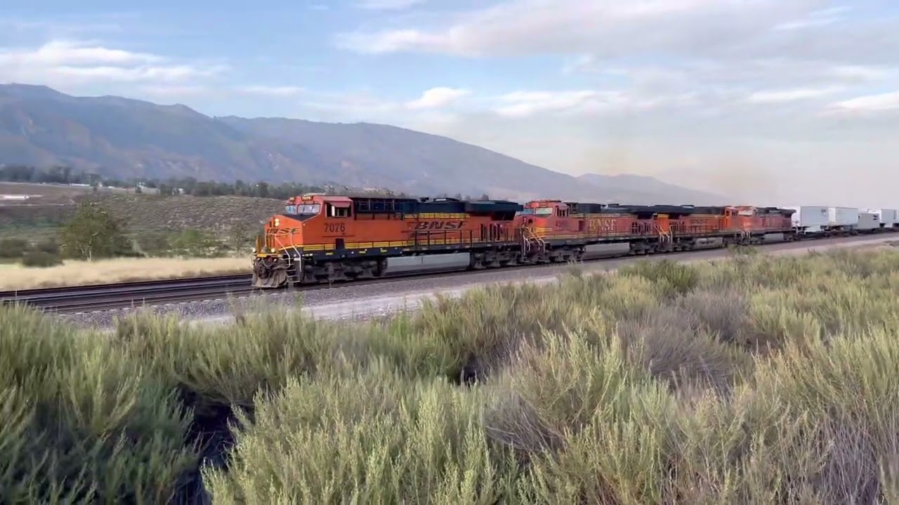 Westward And Eastward Back To Back Colorful BNSF Intermodal Trains! Spectacular Sunset Views.