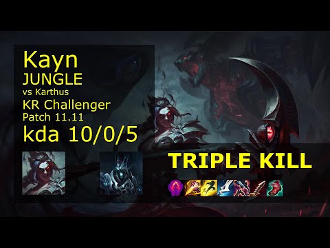 Kayn Jungle vs Karthus - KR Challenger 10/0/5 Patch 11.11 Gameplay // [롤] 케인 vs 카서스 정글