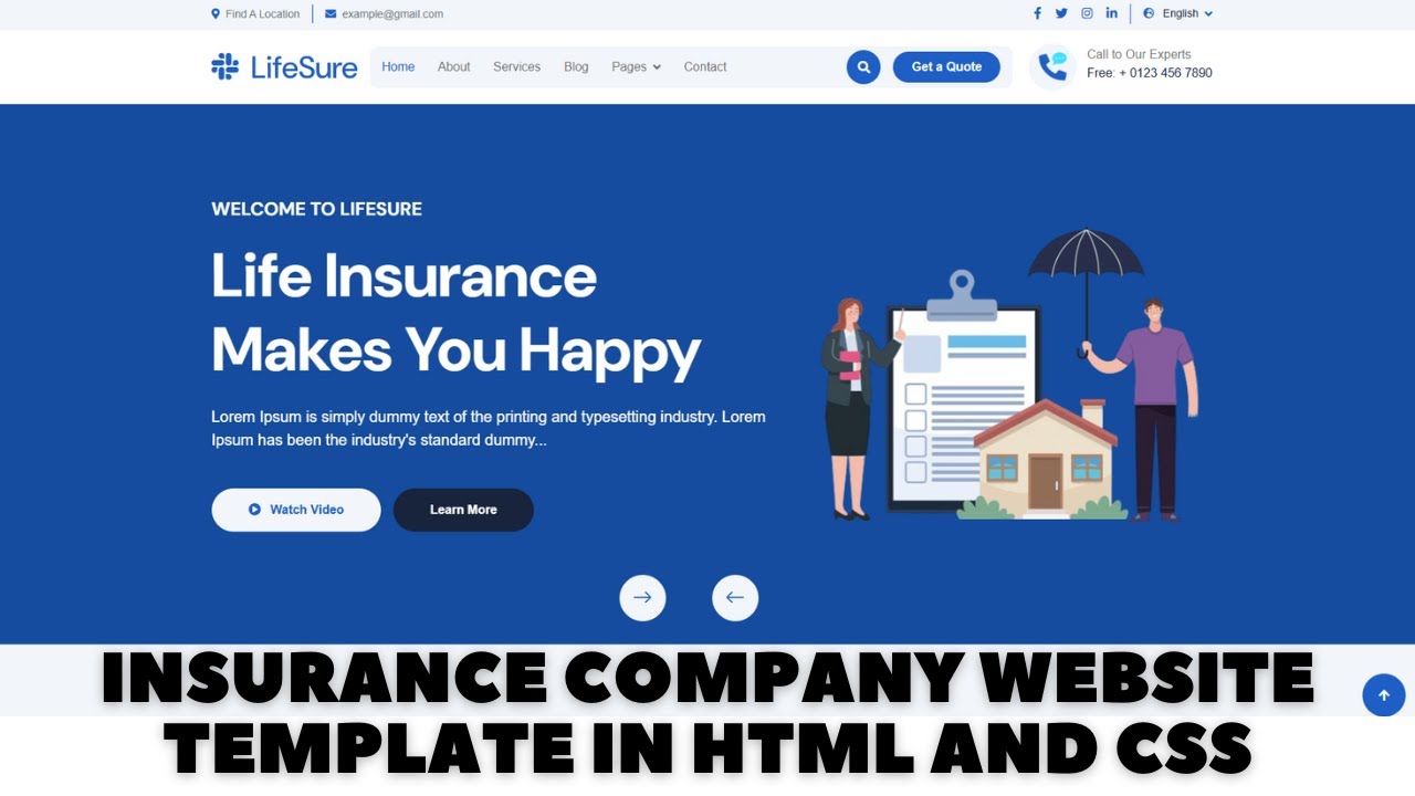 Designing a Professional Insurance Website Using HTML and CSS | Source code