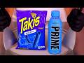 Takis Blue VS Prime Blue Raspberry Ice Cream Rolls Challenge ASMR