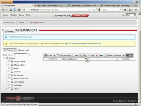 DotNetNuke Tutorial - Advanced Page Management with Tabs Manager module - part 1/2 - Video #308