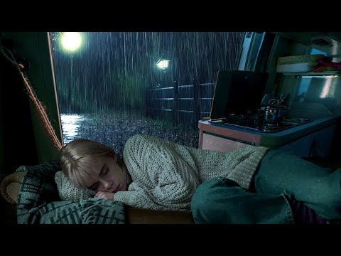 Deep Sleep with soothing rain sounds on your camping car window - Heavy Rain at Night to Sleep Well
