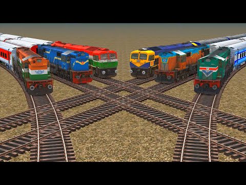 6 Different Trains Crossing On double Crisscrossed Track | Two Railroad Tracks Risky Sharp Bend #132