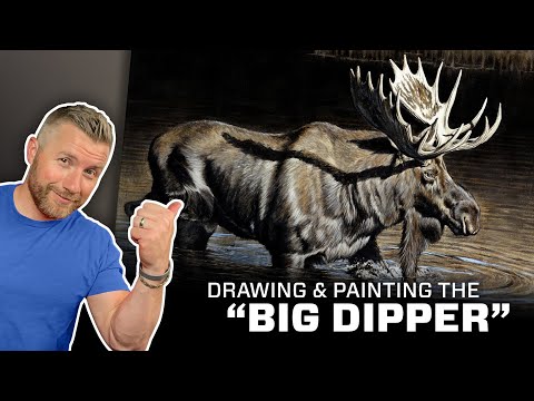 Drawing and Painting a Moose with Charcoal and Acrylic on Canvas