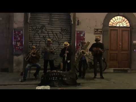 The Old Florence Jazz Band busking outside the Duomo in Florence, Italy. April 22, 2023.