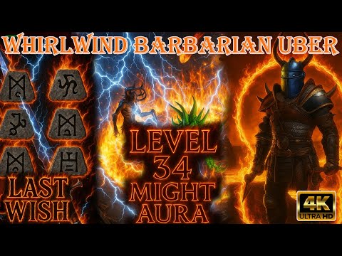 Does Level 34 Might Aura from Dual Last Wish work on Whirlwind Barbarian in Diablo 2 Resurrected?
