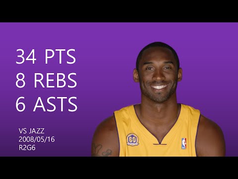 Kobe Bryant | 34 pts,8 rebs,6 asts | May 16,2008 | vs UTA,R2G6