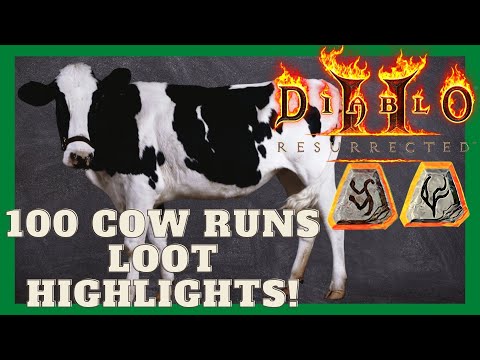 Diablo 2 Resurrected  - 100 Cow Runs Loot Highlights