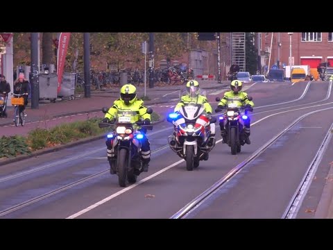 3X Politie Motor Rijopleiding met spoed over de Marnixstraat in Amsterdam