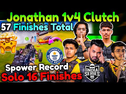 🇮🇳GodLike GOD Mode🥵 Jonathan 1v4🔥 Spower 16 Finishes Record😱 57 Finishes Total📈