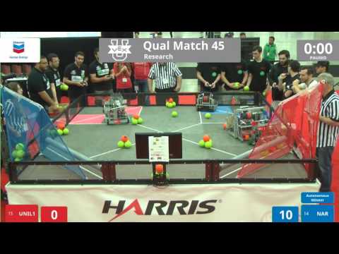 VEX Worlds 2016 - VEX U - Research - Qual 45 (UNIL1) 108 vs 171 (NAR)