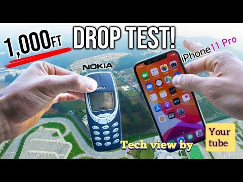 Apple iphone  11 pro drop test frim 1000ft high VS nokia 3310 phone | in 4K