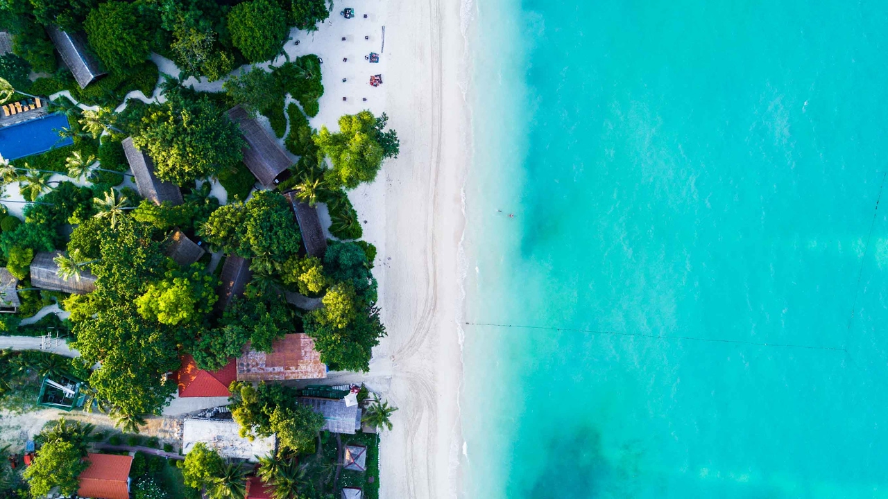 Experience the aerial panorama of Laem Tong Beach.
