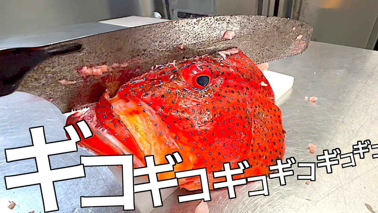 【衝撃】真っ赤な高級魚を"ノコギリ"で捌いたら衝撃映像に。