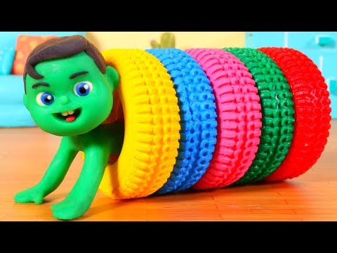 Kids Playing With Rainbow Color Tyres ❤ Cartoons For Kids