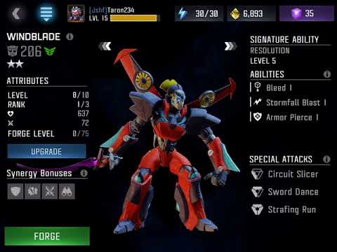 Transformers forged to fight 2 star Wingblade: Special Attacks, Abilities and Synergy Bonuses
