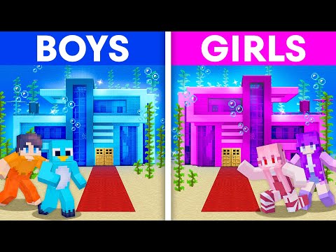 BOYS vs GIRLS: UNDERWATER HOUSE Build Challenge in Minecraft