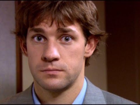 Jim looks at the camera one last time (The office final table read)