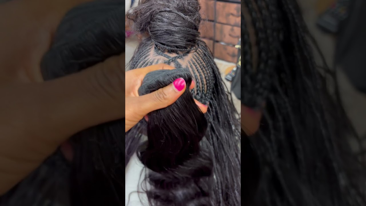 Micro braids with sew sew ins around perimeter #microbraids #humanhairbraids