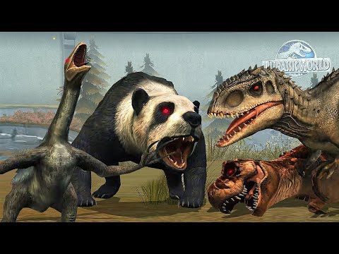 DEADLY PANDA VS T REX GEN 2 VS THERIZINOSAURUS GEN 2 VS INDOMINUS REX - Jurassic World The game