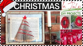 🎄 CHRISTMAS IN JULY Easy DIY Home DECOR PROJECTS - Folded book pages Christmas tree & Ribbon wreath