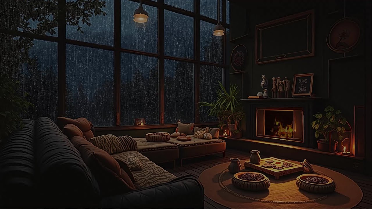 Healing TimeZ | Storm in the Mountains - Cozy Living Room by the Fireplace Healing Sounds