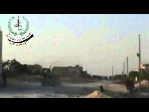 التصدي للطيران الحربي برشاش 14.5 من قبل لواء مغاوير الشرق على جبهة وادي الضيف في ريف إدلب