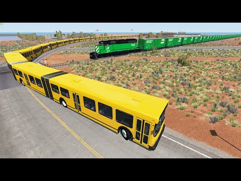 Long Articulated Bus Accident on Railway #5 - Beamng drive