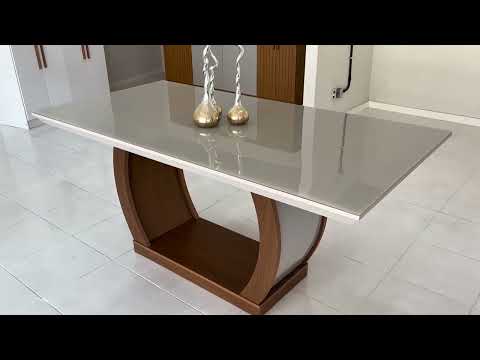 Video thumbnail of Mesa para Sala de Jantar Milena 180cm Em MDF e Vidro