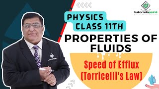 Class 11th – Speed of Efflux (Torricelli's Law) | Properties of Fluids | Tutorials Point