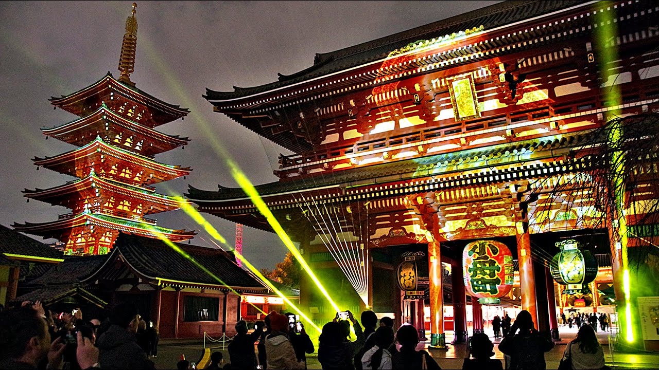 浅草寺　宝蔵門　五重塔　ライトアップ　2025年12月3日　ASAKUSA CULTURE & LIGHTS 2025（浅草カルチャー&ライツ2025）」プロジェクションマッピング