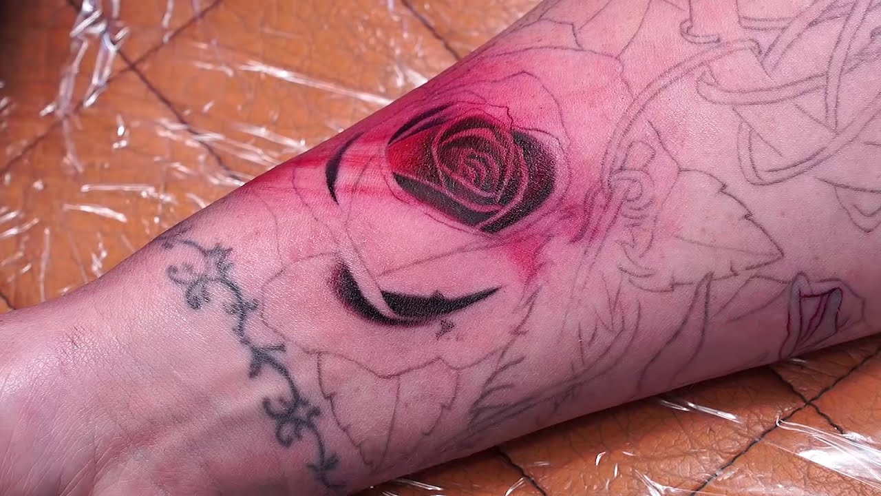 realistic tattoo of a rose by david fomin