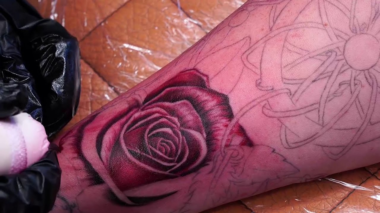 realistic tattoo of a rose by david fomin