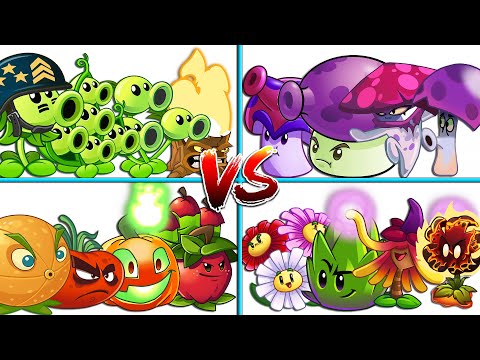 4 Team Plants PEA x MUSHROOM x FLOWER x FRUIT Battlez - Who Will Win? - PvZ 2 Gameplay