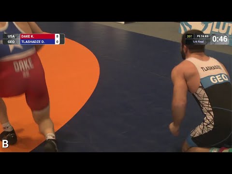 1/4 FS - 74 kg: K. DAKE (USA) df. D. TLASHADZE (GEO) by TF, 14-4