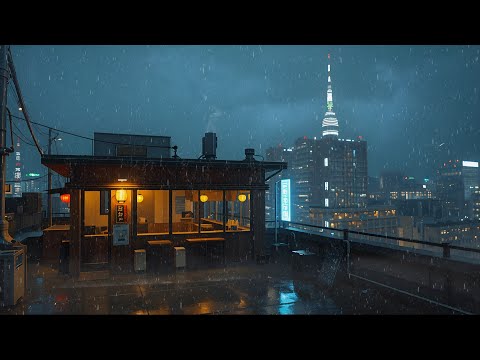 Midnight Above the Tokyo City - At Japanese Rooftop 90s Lofi Study Beats 