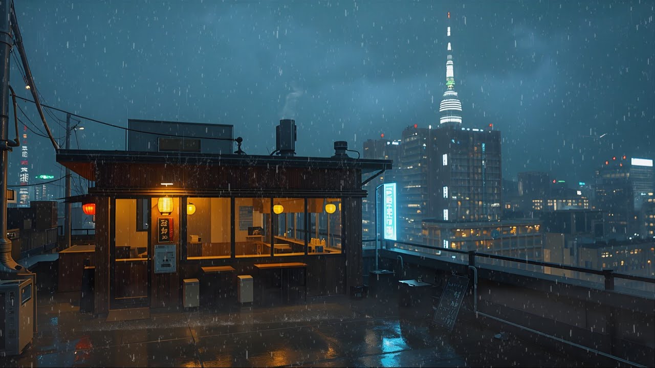 Midnight Above the Tokyo City - At Japanese Rooftop 90s Lofi Study Beats