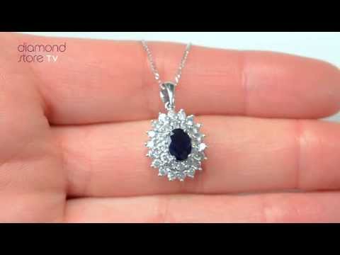 G4960 - Brilliant Sapphire 7 x 5 mm And Diamond 9K White Gold Pendant