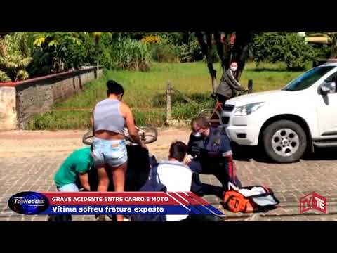 Motociclista tem fratura exposta em grave acidente