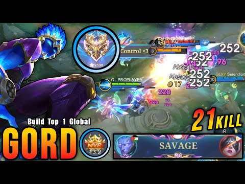 SAVAGE!! 21 Kills Gord Shutdown All The Enemies!! - Build Top 1 Global Gord ~ MLBB