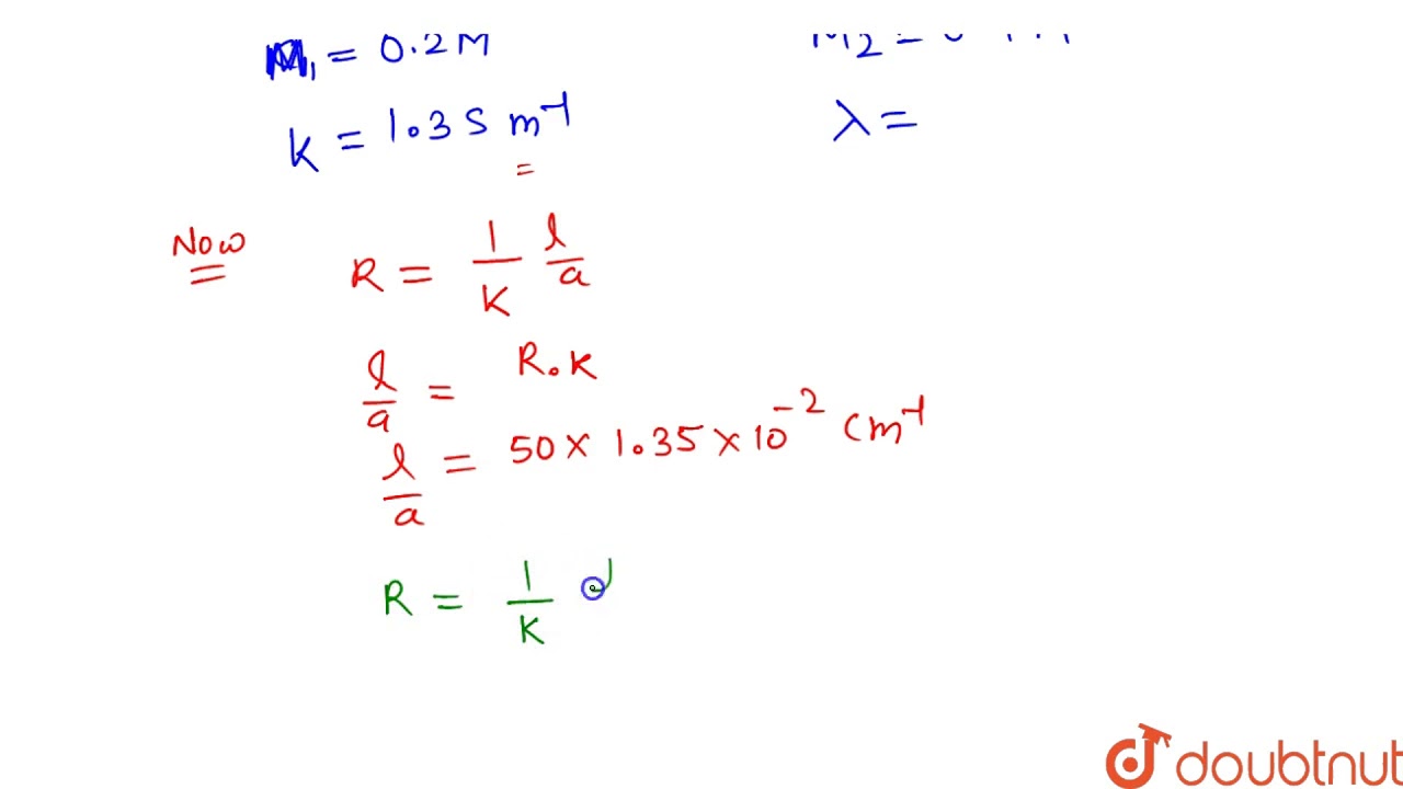 Watch video Resistance of `0.2 M` solution of an electrolyte is `50 Omega`. The specific conductance of the Now Resistance of `0.2 M` solution of an electrolyte is `50 Omega`. The specific conductance of the