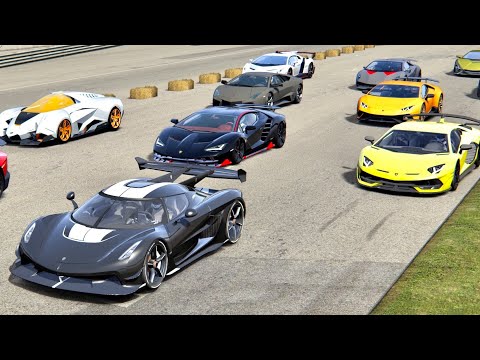 Koenigsegg Jesko with Jet Engine vs Lamborghini Supercars - Old Monza