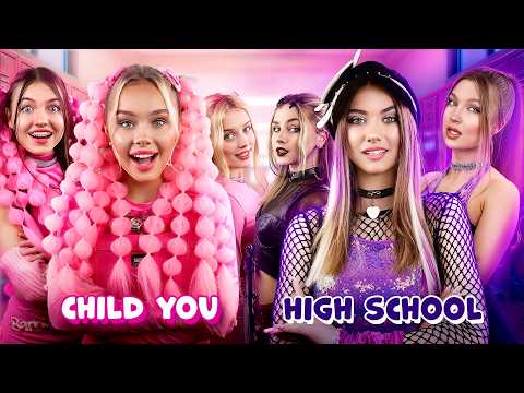 Le Lycée vs l'Enfance en une Seule Couleur ! Défi Rose et Violet à l'École !