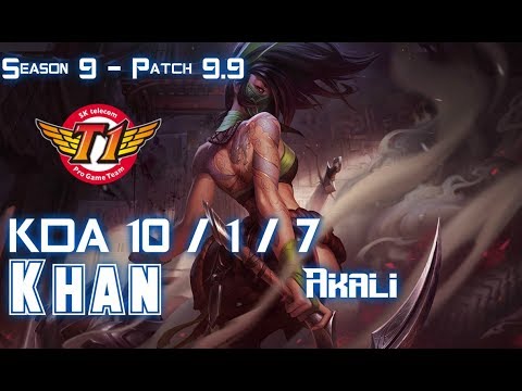 SKT T1 Khan AKALI vs TWISTED FATE Mid - Patch 9.9 KR Ranked