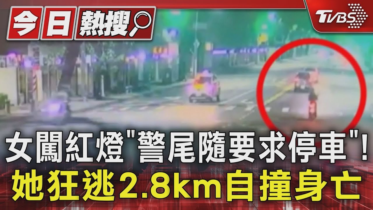 女闖紅燈「警車尾隨要求停車」不理！　狂逃2.8km自撞身亡