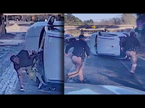 Suspect Kicks Out Windshield To Run From Police After Flipping Car On Its Side