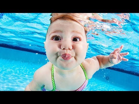 Funny Babies Swimming In The Pool