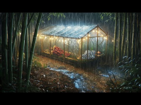 CAMPING DURING HEAVY RAIN WITH THE CRAZIEST THUNDER // struggling to build a place from bamboo