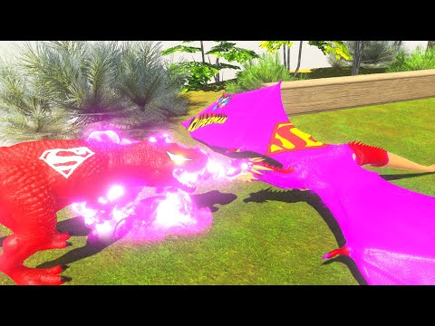 RED SUPERMAN T-REX VS PINK SUPERMAN DRAGON DEATH RUN - Animal Revolt Battle Simulator